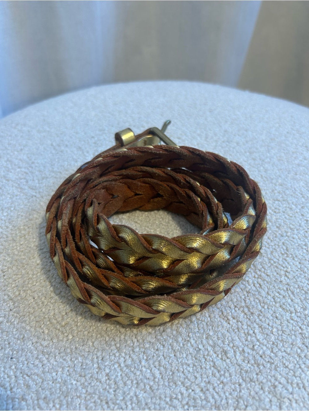 J.Crew Braided Gold Leather Belt - Metallic, M/L
